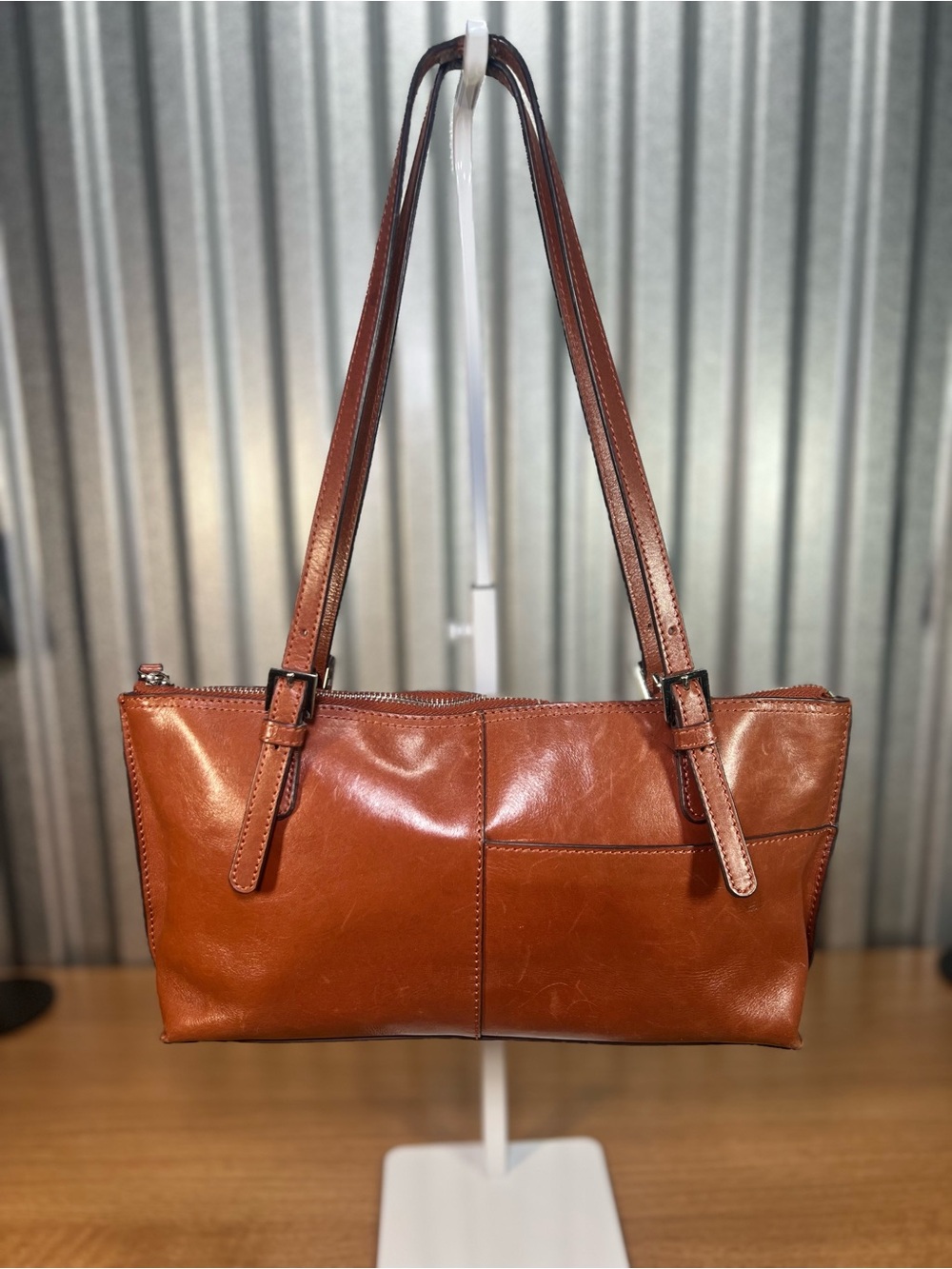 Hobo International Brown Leather East West Shoulder Tote Bag